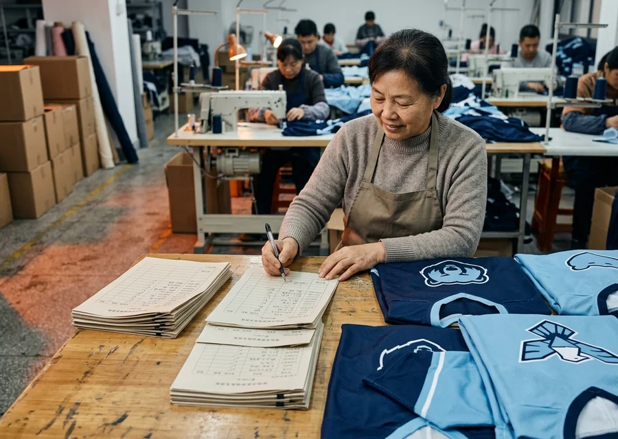 The order's inspection records prepared to travel with the consignment, no readable brand names, no logos