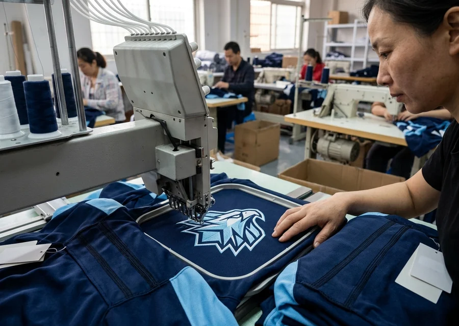 Computerized embroidery and reinforced seam work on a decorated jersey
