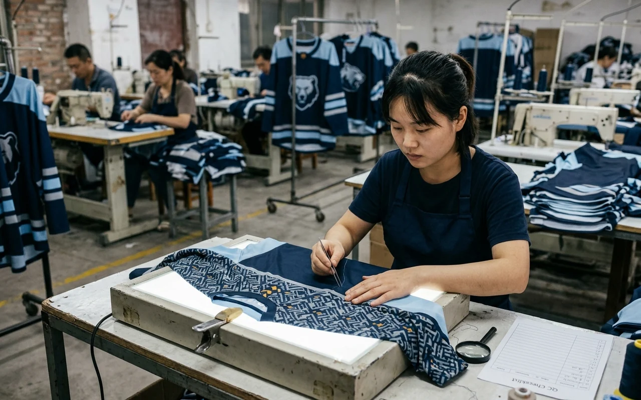 A sample panel on the production floor's own equipment, not a separate sample room