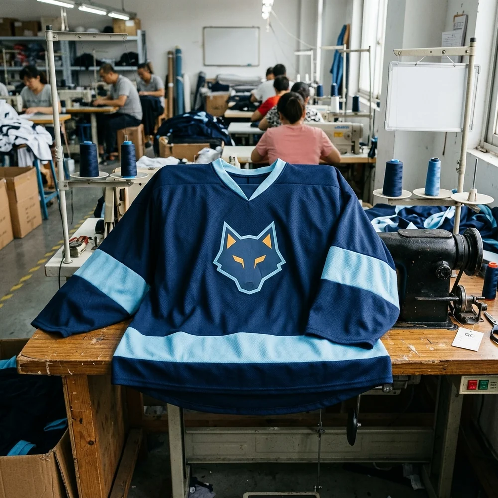 A goalie-cut hockey jersey with wider body and sleeves to fit over chest and arm protection