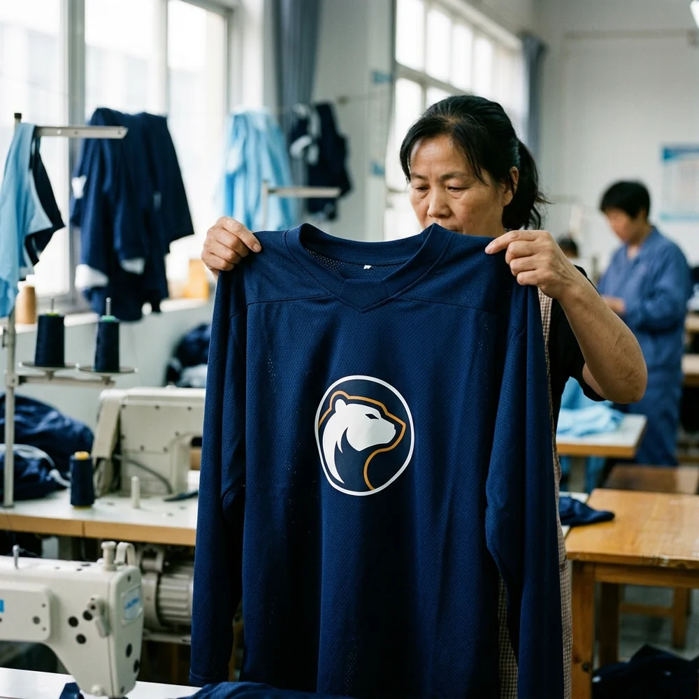 A lightweight hockey practice jersey in a solid team color with a printed number