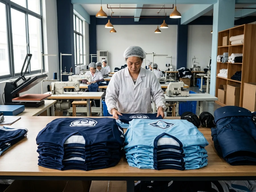 A brand line folded and stacked by colorway — the hockey goalie cut runs as a standing style in the range