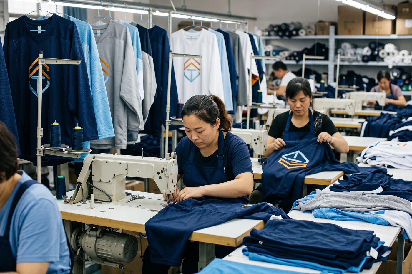 Production lines where blank and decorated jerseys run on the same size chart