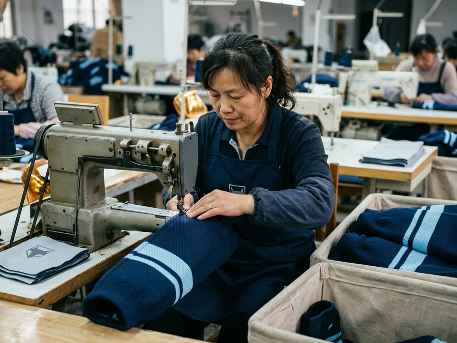 Cut-and-sew hockey socks sized by length rather than by the five garment points