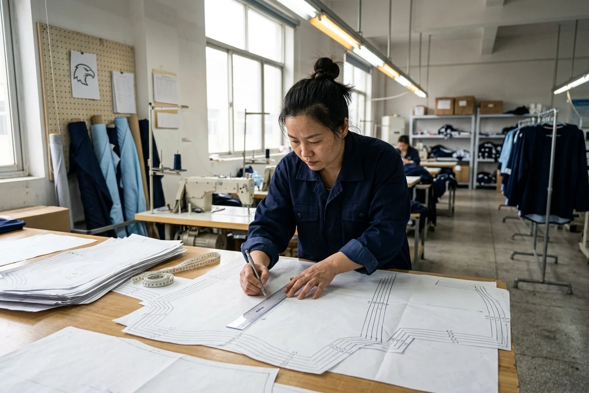 The pattern room worktable where offsets stated in numbers are applied to the graded set