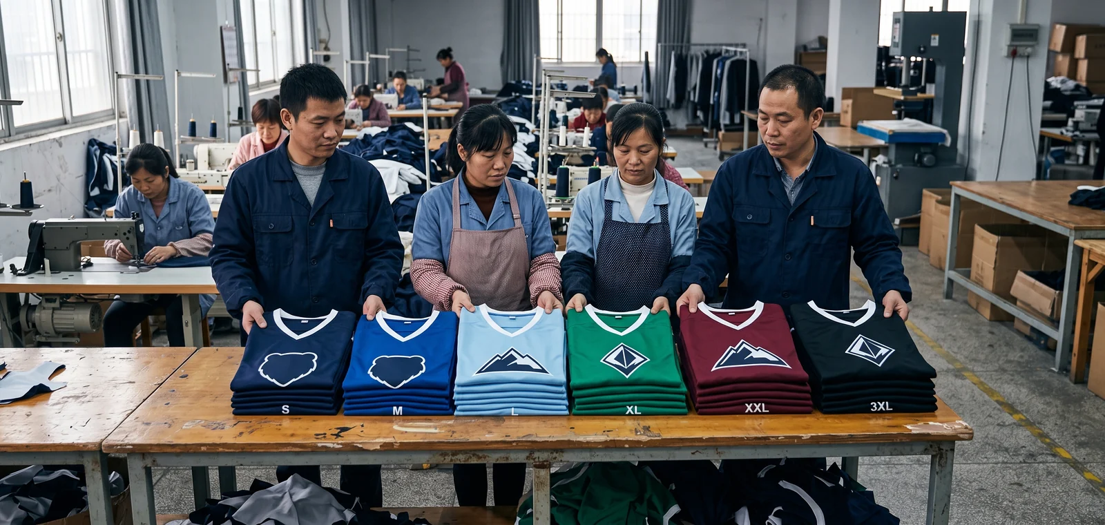 Six standing colorways held for the blank program, sorted by color and size