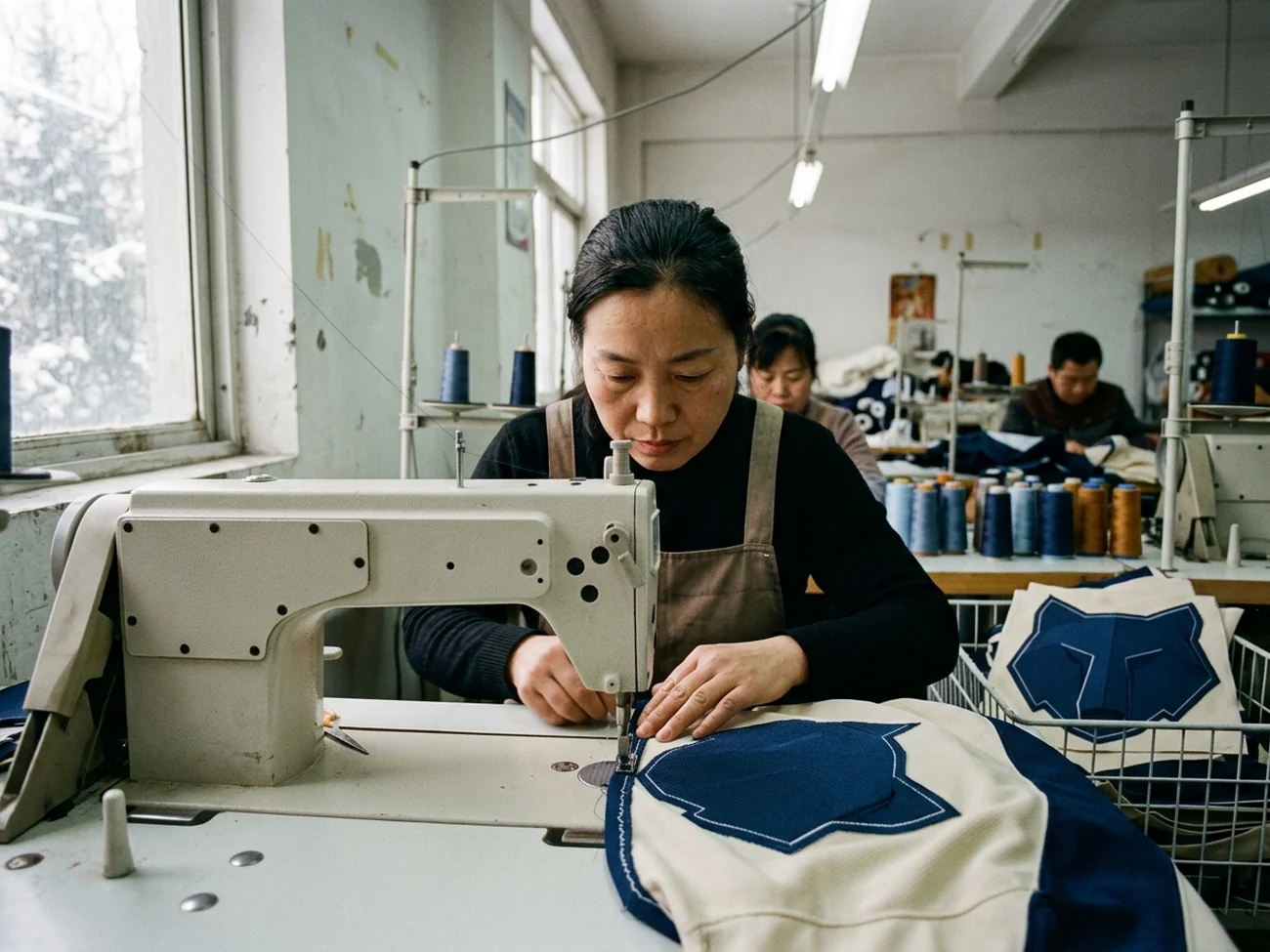 Tackle twill numbers stitched through the panel — the most wash-proof dimensional option