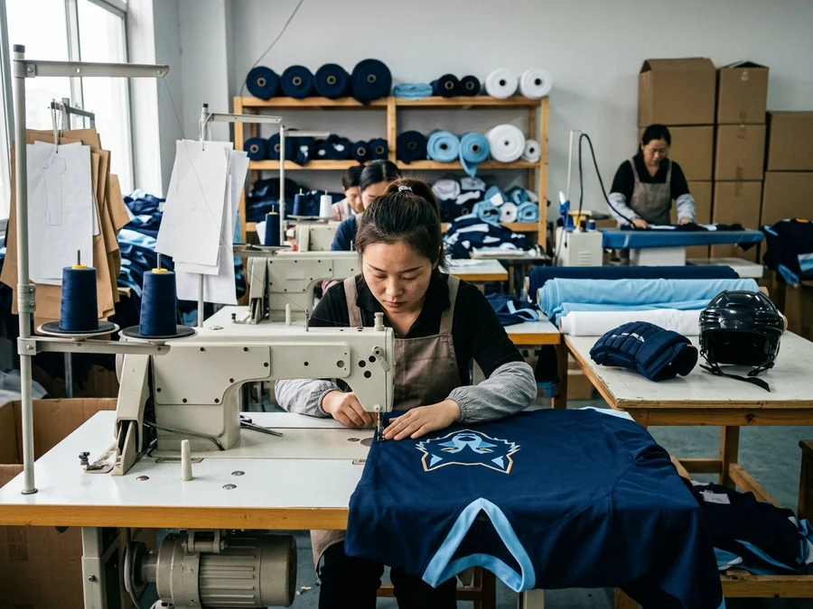 Double-knit polyester — the dense standard practice body at 200–220 gsm