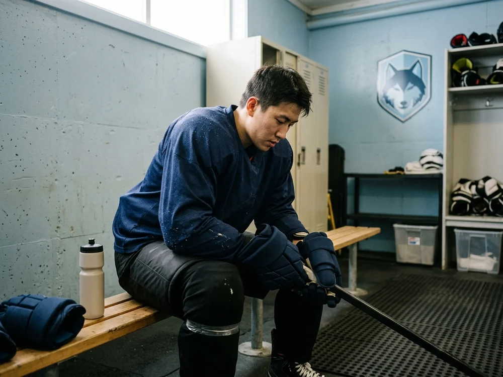 A training session — the hockey practice jersey works several sessions a week over the same padding