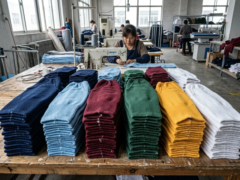 Undecorated hockey socks in solid colorways folded for a decoration shop