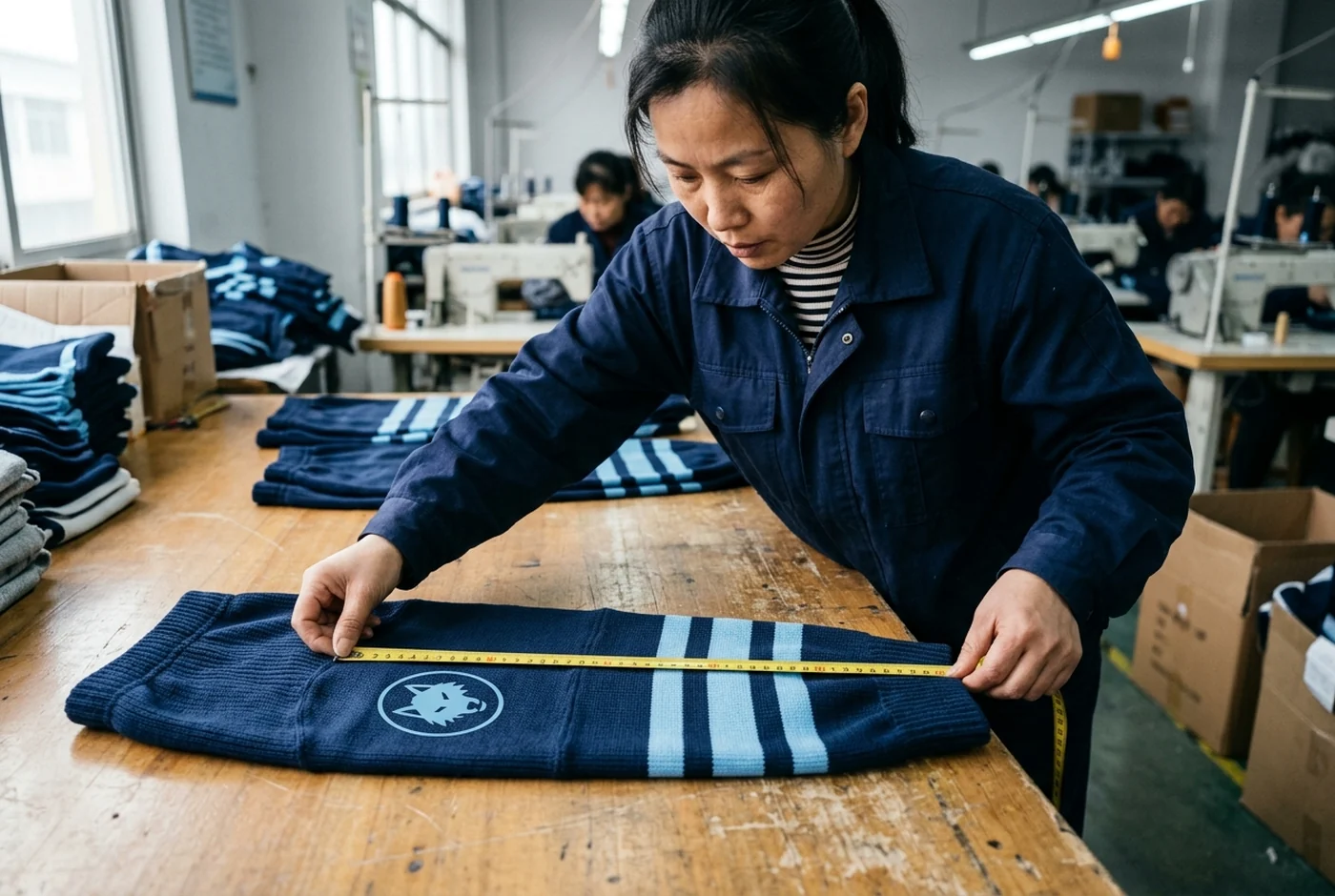Sock length measurement being taken with a tailor's tape for a size chart