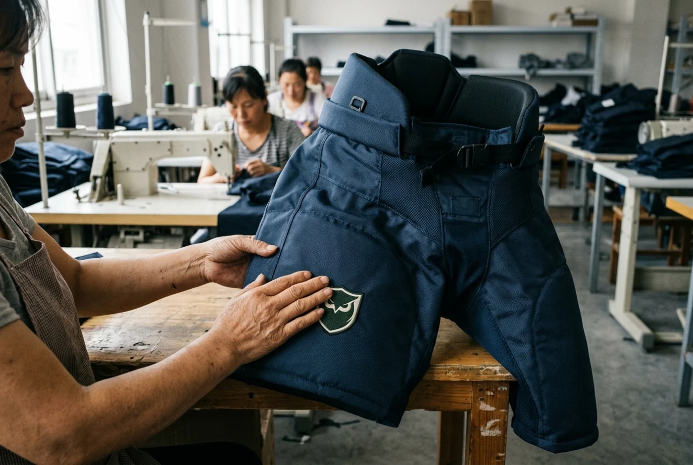A hockey pant shell, the textile outer layer over the team's own protection