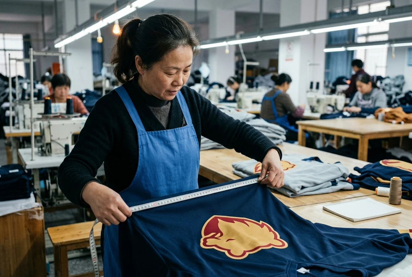 Exact garment measurements being taken for a size chart