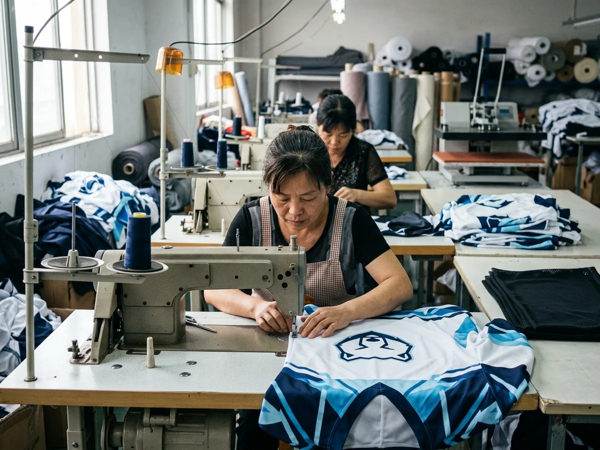A light polyester base cloth — sublimated designs start from white or light fabric because dye adds color and cannot subtract it