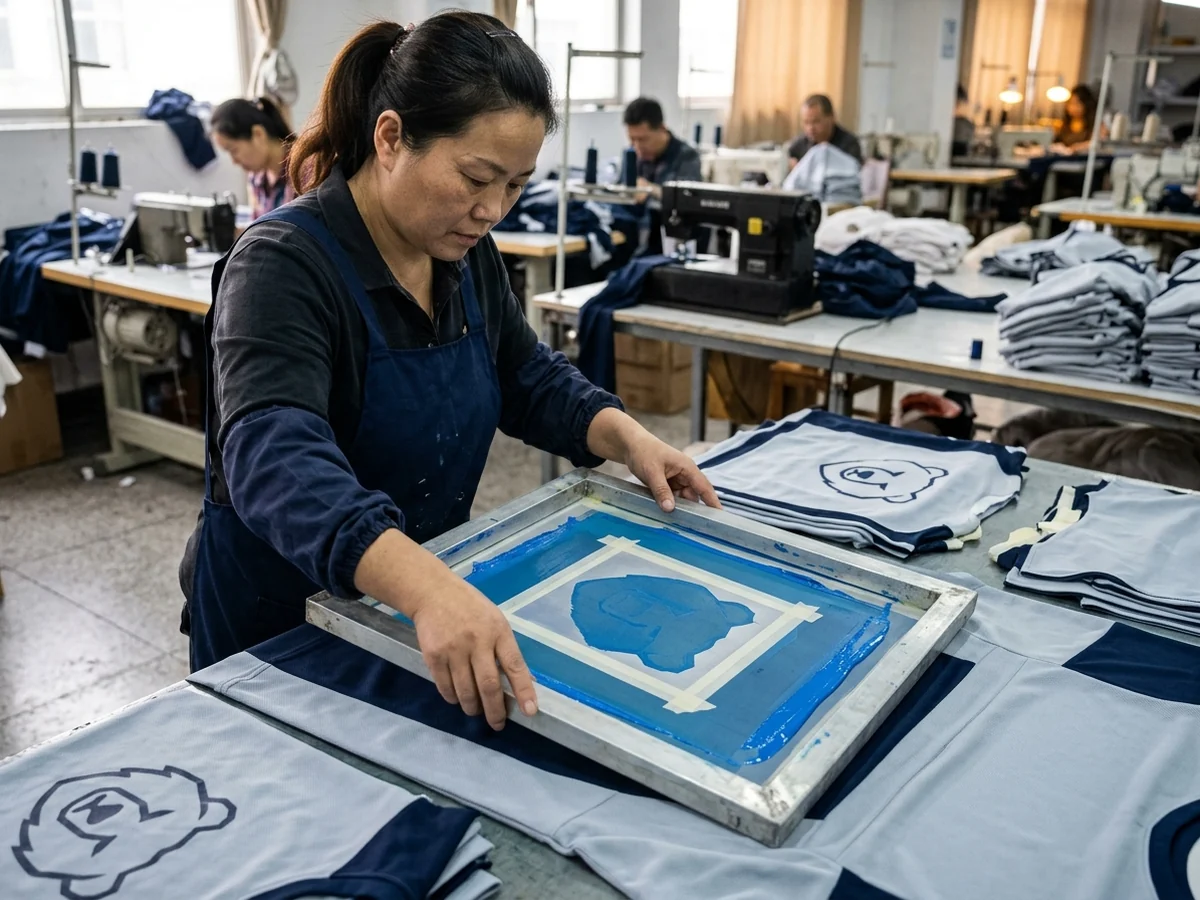 A print stencil being handled — printed routes lay color as a flat image, and sublimation carries it inside the fiber